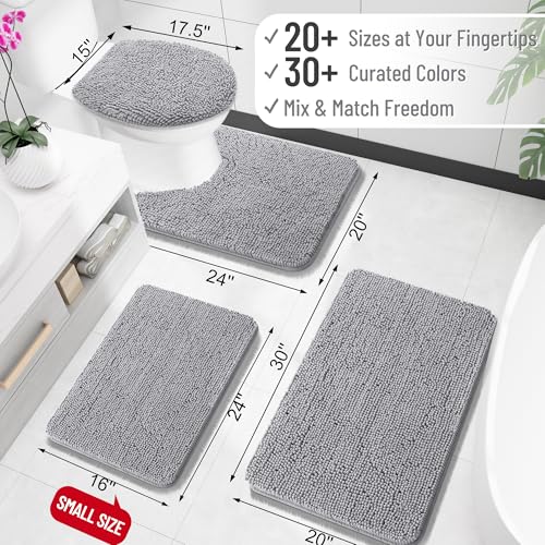 OLANLY 70x24 Inch Bathroom Runner Rug - Grey Chenille Absorbent Non-Slip Bath Mat