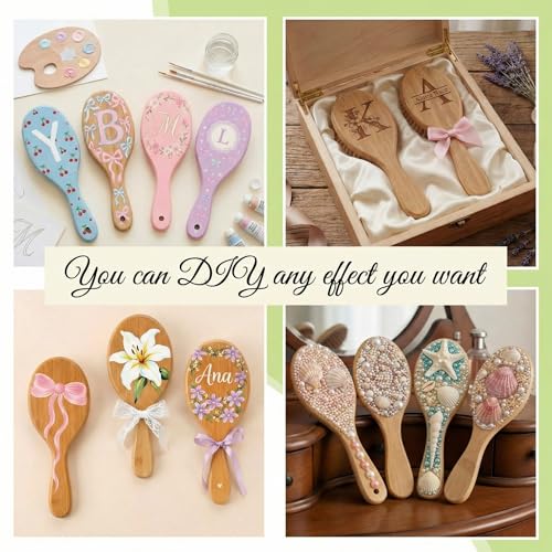 12 Pcs Natural Bamboo Hair Brushes Set - Wooden Paddle Detangling & Styling