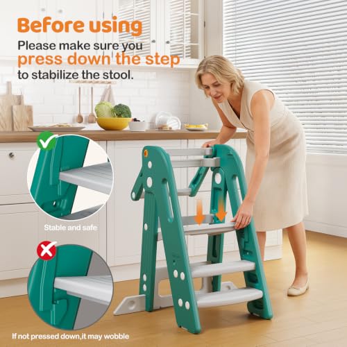 Toddler Standing Tower - Space-Saving, Adjustable Kitchen & Bathroom Step Stool - Green