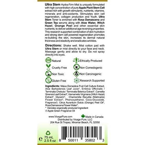 Ultra Stem Regenerative Anti-Aging Toner - Extra Strength Highest Concentration Stem Cell Toner. Tightens The Skin and Minimizes Pores - Organic - Physician Formulated -Research Supported