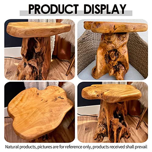 14-Inch Live Edge Wooden Side Table - Natural Recycled Cedar Plant Stand for Garden & Indoor Use