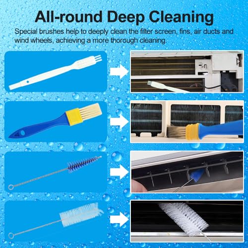 9Pcs Air Conditioner Cleaning Kit with Support Rods, Heavy-Duty Washing Tool & Water Bag