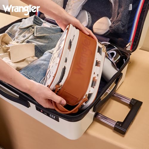Montana West Wrangler Large Cow-Brown Travel Makeup & Toiletry Bag