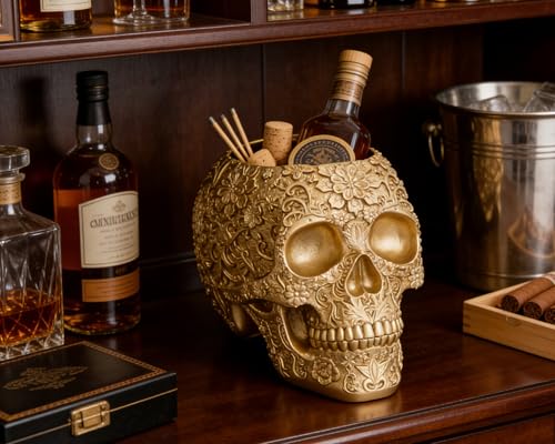 Gold Skull Decorative Bowl Gothic Gift - Artistic Resin Centerpiece