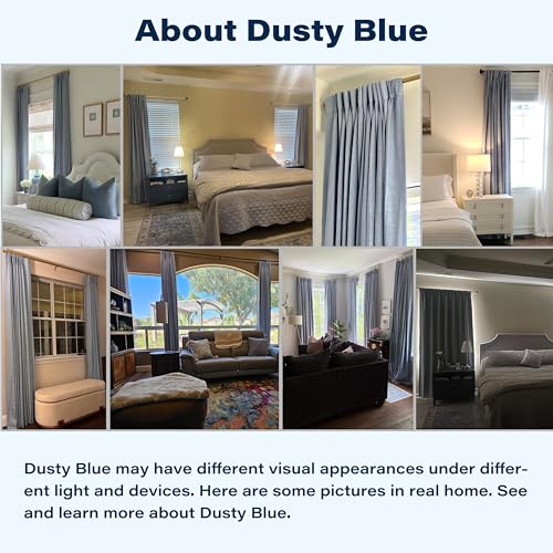 Dusty Blue Blackout Curtains 60x95 Inches - Pinch Pleat Window Drapes, Room Darkening
