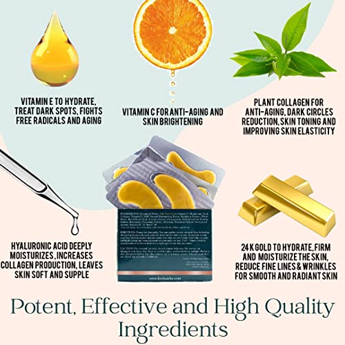 Live Fraiche 24k Gold Under Eye Patches for Dark Circles and Puffiness Treatment - Hyaluronic Acid and Collagen Under Eye Mask to Treat Puffy Eyes and Fine Lines - tiktok trend items