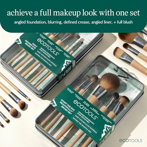 EcoTools 6 Piece Start The Day Beautifully Makeup Brush Set, Makeup Brushes For Eyeshadow, Blush, Concealer, & Foundation Application, Eco-Friendly, Gift Set, Synthetic Hair, Vegan & Cruelty-Free