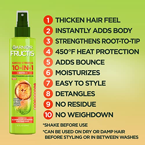 Garnier Fructis Grow Strong Thickening 10-in-1 Spray,Biotin-C,8.1 Fl Oz,(Packaging May Vary),(Pack of 2)