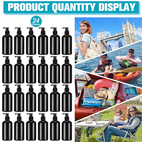 CroBlissful 24 Pack Black 8 oz Plastic Pump Bottles for Lotion & Shampoo - Variation of 24 / Black