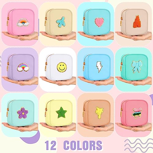 Sumind 12 Pcs Christmas Preppy Patch Makeup Bag Bulk Cute Mini Pouch Bag Gift Nylon Travel Cosmetic Toiletry Portable Organizer Storage Purse Small Zipper Pouch Daily Use Storage Purse for Women