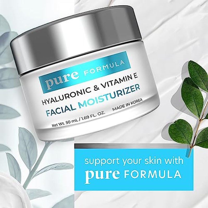 Hyaluronic Acid & Vitamin E Daily Face Moisturizer - Reduce Acne Scars, Fines Lines, Wrinkles, Hydrating Day Cream - Cruelty Free Korean Skin Care For All Skin Types - 1.69 Fl. oz/ 50ml