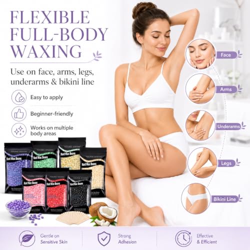 Hard Wax Beads for Hair Removal 2.2lbs, Painless Bikini & Body Waxing, Multi Color