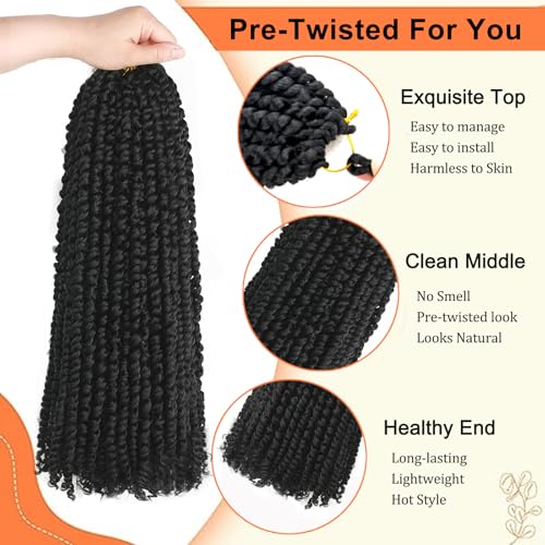 Sunsmilely 24 Inch Pre-Twisted Passion Twist Crochet Hair 8 Packs 1B/24in