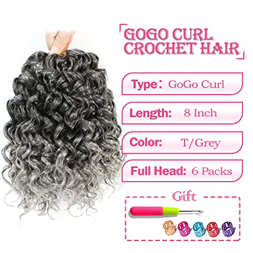 Nanciciar 8 Inch T/Grey Curl Crochet Hair 6 Packs Short Water Wave Braids