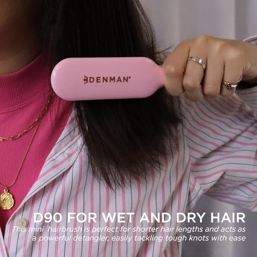 Denman Mini Deatngling Hairbrush for Short Hair - Gentle Wet & Dry Knot Remover for Kids and Adults, D90 Pink Crush