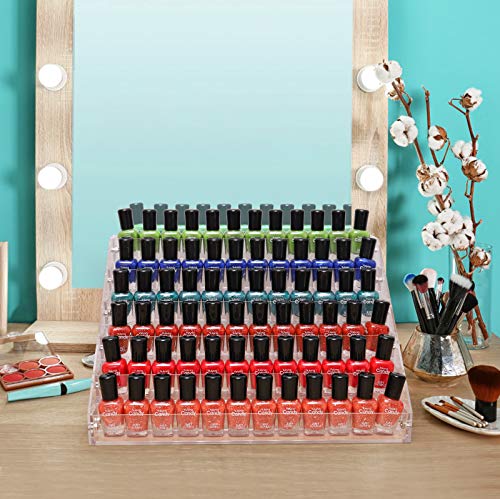 6-Tier Clear Nail Polish Organizer Rack - Pack of 2, Holds 48-96 Bottles