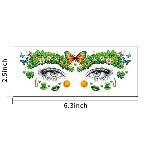 St. Patrick's Day Temporary Tattoos - Shamrock Face Stickers - Green Clover Body Tattoos - Self Adhesive Party Makeup - Festival & Holiday Party Supplies - 10pcs