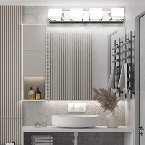 LED Bathroom Vanity Light Fixture - Chrome 4 Lights Up & Down Wall Lamp with Acrylic Shades