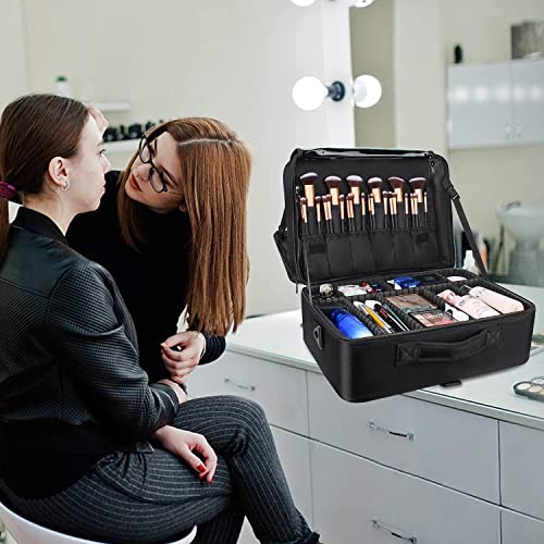 Relavel Extra Large Makeup Bag, Makeup Case Professional Makeup Artist Kit Train Case Travel Cosmetic Bag Brush Organizer, Waterproof Leather Material, with Adjustable Shoulder Straps and Dividers