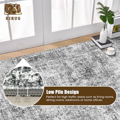 HIRUG 9' x 12' Washable Vintage Persian Area Rug - Foldable Non-Slip Carpet in Graphite and Mist