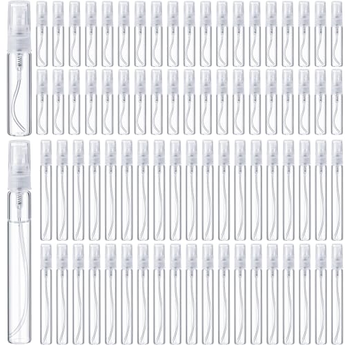 Tanlade 300 Pcs 5ml/10ml Mini Spray Bottles Refillable Clear Glass Travel Perfume Atomizer Mouthwash Bottle Cologne Small Sample Containers for Essential Oils, Retailers