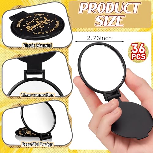 Wenqik 36 Pack Black Compact Mirrors Bulk Inspirational Gift for Women