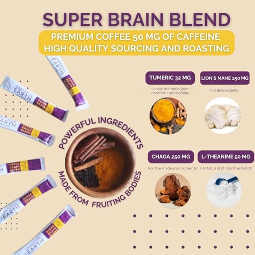 Grateful Earth Instant Mushroom Coffee with Lion's Mane (2 Bags, 40 Ct) – 40 Single-Serve Sticks