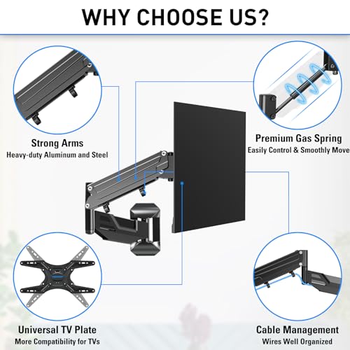 26-55 Inch Adjustable TV Wall Mount with Full Motion Articulating Spring Arm for Flat & Curved Screens