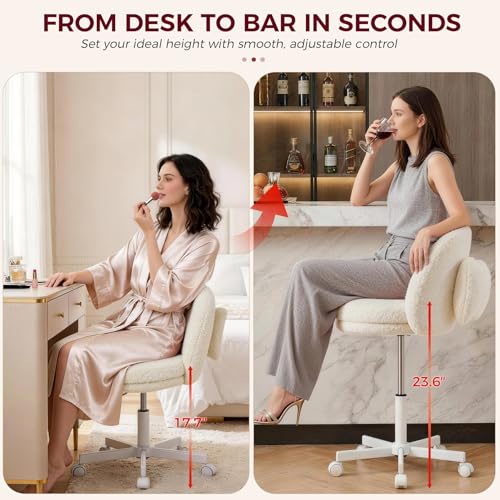 Velvet Tall Office Chair with Wheels & Bow Lumbar Pillow - Tv-Cream / Metal Variation