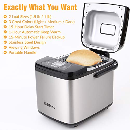 Stainless Steel Compact Bread Maker Machine 1.5 lb, 19 Programs, Carrying Handle