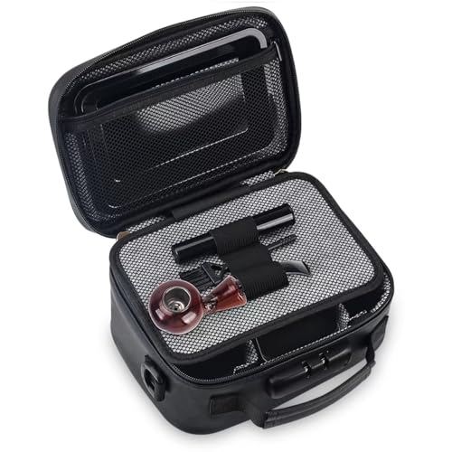 Black PU Leather Travel Organizer Bag with Lock - Medium Portable Storage Case