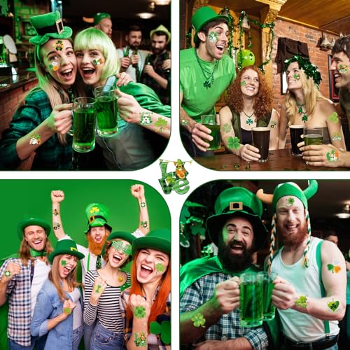 HOWAF 98pcs St. Patrick's Day Temporary Tattoos, 49 styles| St Patrick's Day Shamrock Temporary face stickers, Kiss Me I'm Irish Waterproof Tattoos Face Stickers Waterproof Party accessories