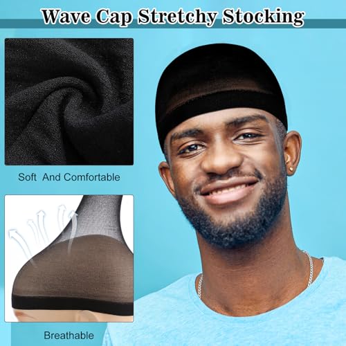 Ramede Stocking Wave Cap for Men Women Wig Cap Black 150 - Hair Headwear
