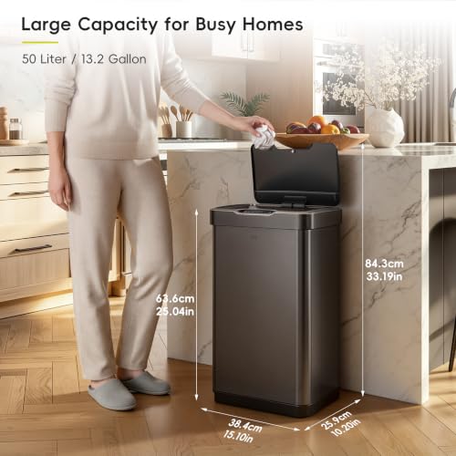 Touchless Motion Sensor Trash Can 13.2 Gal Stainless Steel Kitchen Waste Bin