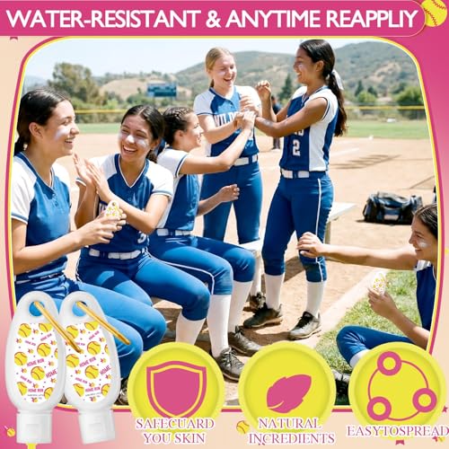Leelosp Softball Sunscreen Keychain Set - 24 Mini SPF 30 Water-Resistant Travel Bottles, Party & Team Gift for Girls