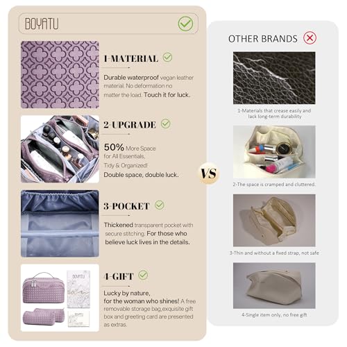 Purple Travel Makeup Bag for Women - 3 Piece Clover Cosmetic Set M-02