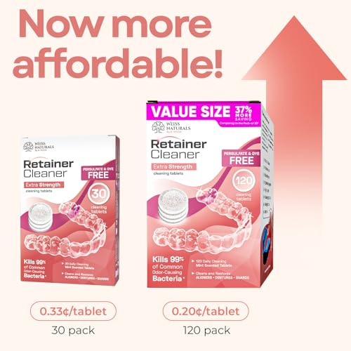 Dye-Free Retainer & Night Guard Cleaning Tablets - Mint Scent, 120 Count (4-Month Supply) - Invisalign & Odor Removal