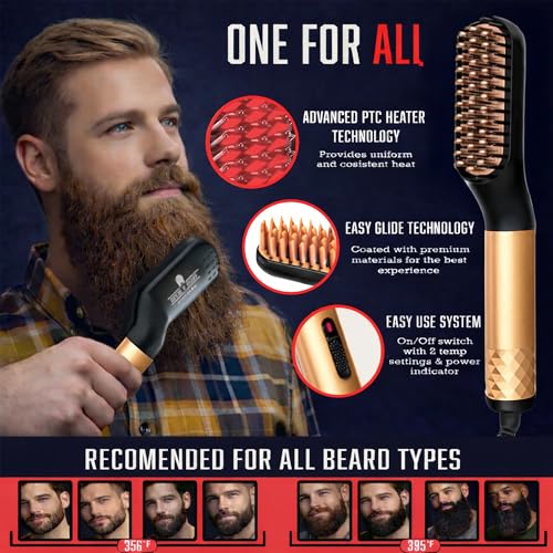 GROW ALPHA BEARD Bamboo Beard Straightener Grooming Kit for Men, Includes Oil & Tools