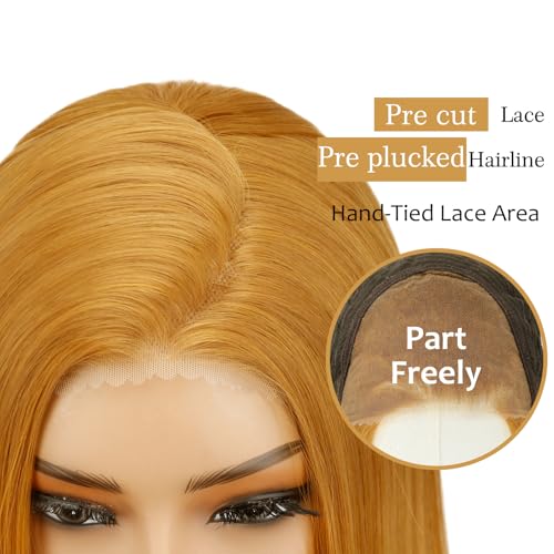 Honey Blonde 26-inch Synthetic Lace Front Wig for Women, Glueless & Pre-Plucked