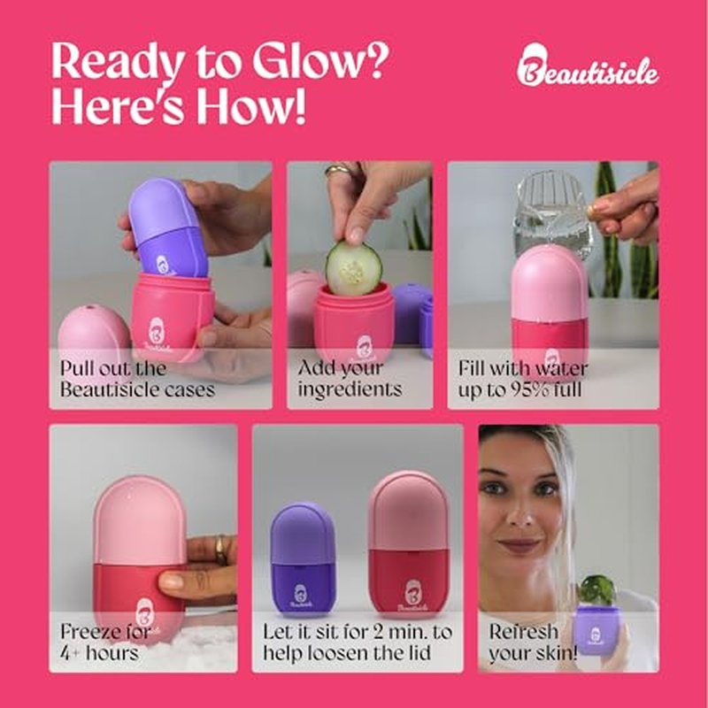 Beautisicle Ice Roller for Face - Pack of 2 Silicone Ice Face Roller and Eye Roller - Premium Face Roller for Wrinkles and Lifting, Puffy Face Reducer - Refreshing Frozen Gua Sha Facial Roller Set
