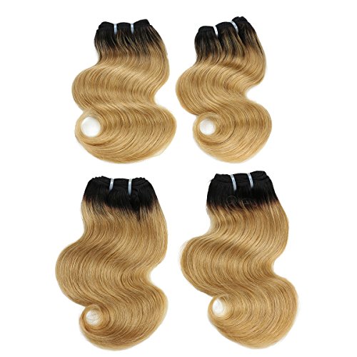 8-Inch Human Hair Extensions Ombre Two-Tone Brazilian Virgin Body Wave 50g Pack of 4 - 1B/27