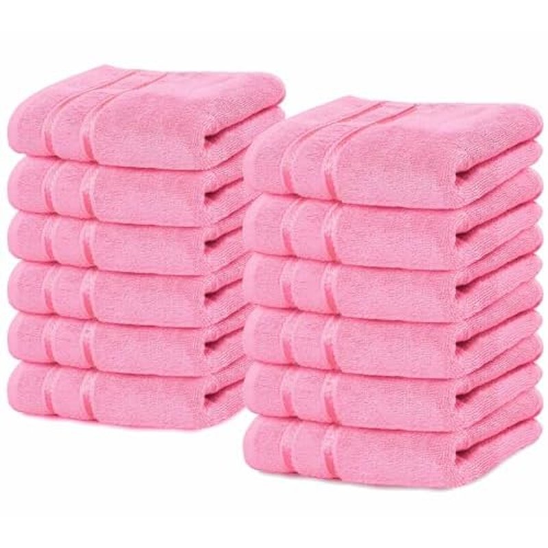 Luxury Wash Cloths 12 Pack |13x13 Inch | 600 GSM | 100% Ring Spun Cotton Washcloths for Body and Face ? Soft and Absorbent Face Towels for Bathroom, Hotel, Spa, Gym (Pink)