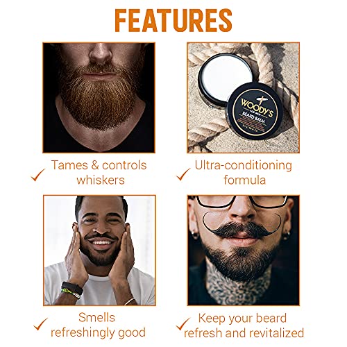 Woody's 2-in-1 Beard Balm for Men ? Beard Softener for Men and Style Wax, Conditioner & Moisturizer Natural Beeswax, 2 oz