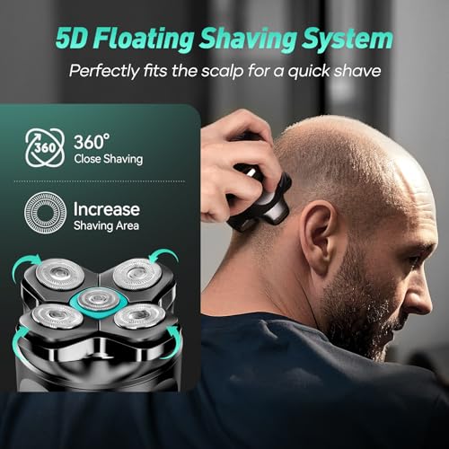 5D Head Shavers for Bald Men - Kensen 2025 Upgraded Large Hair Chamber Bald Head Shavers for Men, Christmas Gift Best Head Razors for Bald Mens Waterproof USB-C Cordless 160min for Home Office Travel
