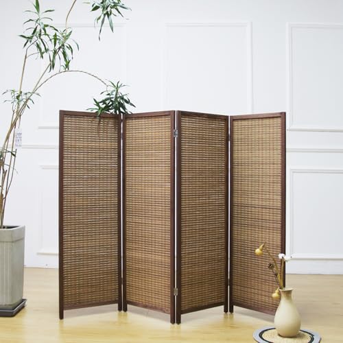 4 Panel Short Room Divider Screen Brown Freestanding Bamboo Panel Partition - 47.2" H x 61.4" W, 4-Panel