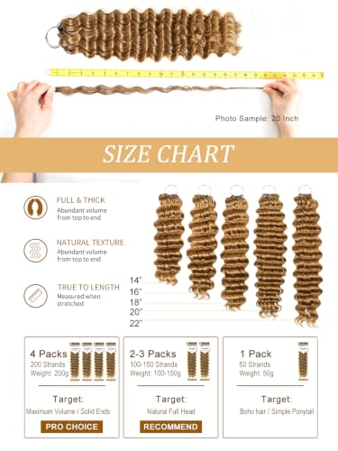 Honey Blonde Curly Feather Crochet Hair Extensions - 14 Inch, 50g - Pre-Separated Knots, Reusable Human Hair