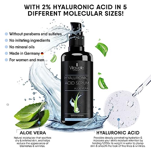 Hyaluronic Acid Serum with Aloe Vera ? Anti Aging Aloe Hyaluronic Acid Face Serum ? Postbiotic Hyaluronic Acid Moisturizer and Hydrating Serum ? No Parabens or Irritants ? Skin Serum by Vitavelle