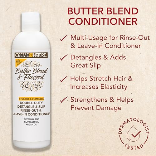 Creme of Nature Double Duty Detangle and Slip Shampoo with Butter Blend, Flaxseed and Argan Oil, Moisture-Rich Elongating Cleanser for Natural, Curly and Textured Hair, 12 oz