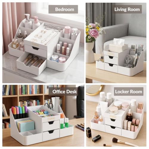 White Cologne and Makeup Organizer with Drawers - Vanity Storage for Men