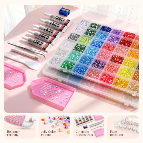 Homsoil 54 Colors 3mm Resin Rhinestones Bedazzling Craft Kit with Glue & Tools
